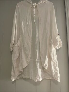 Cream Open-Front Hooded Cape with Rolled-Sleeve Detail